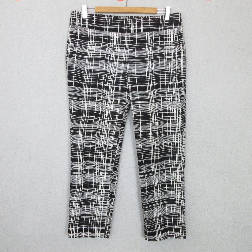 LOFT Ankle Pants Women 8 Black White Grid Plaid Marisa Fit Side Zip Tapered